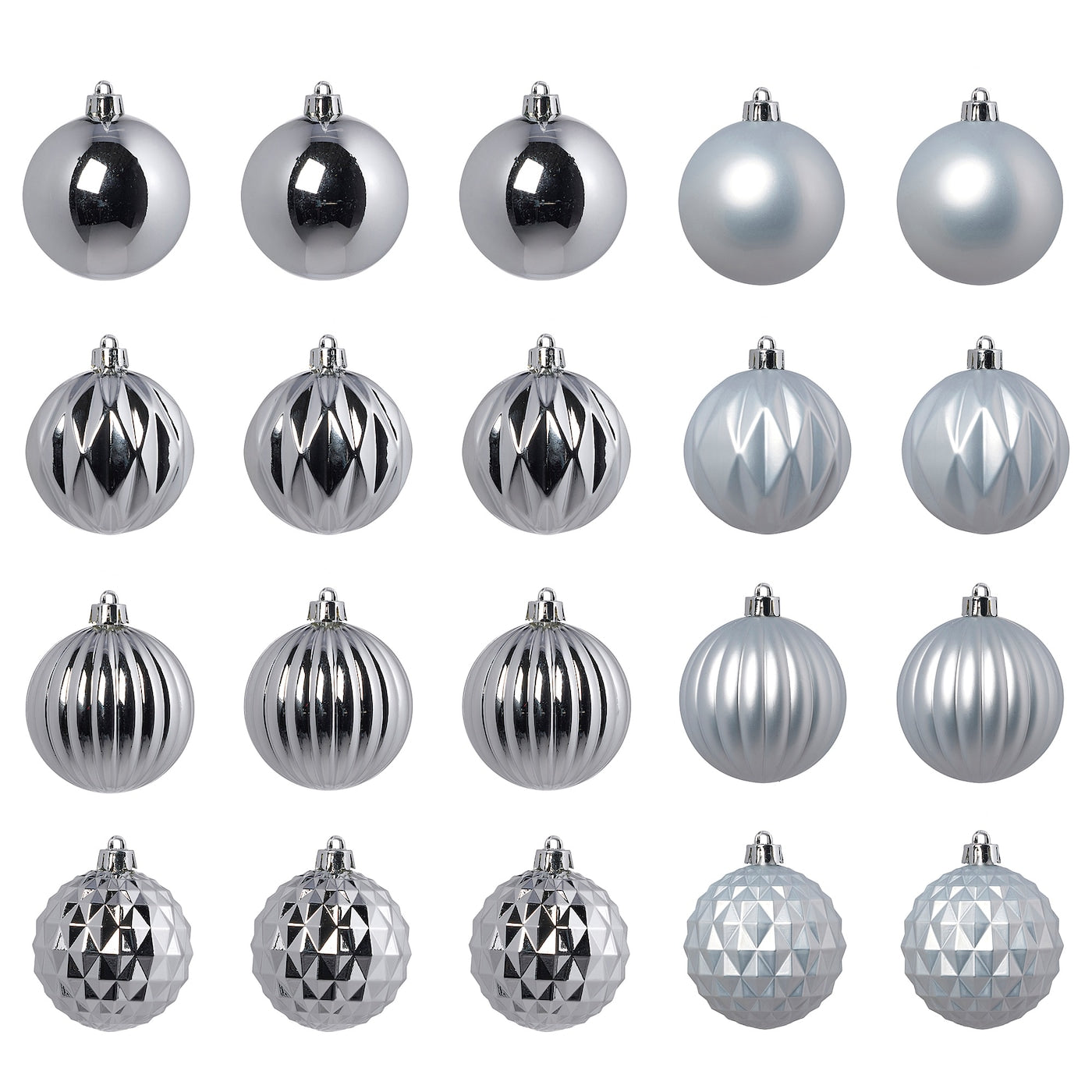 Weihnachtsschmuck mit Beutel, Set 20, Kugel silber, 7 cm